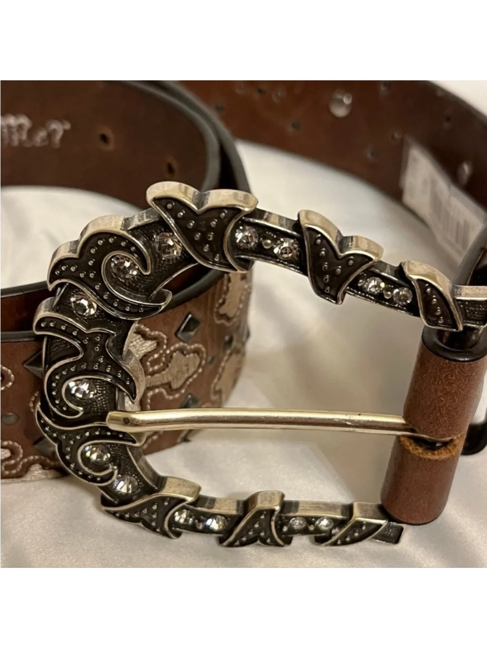 MISS ME: “Do You Miss Me” Embroidered Leather Studded Belt NWT